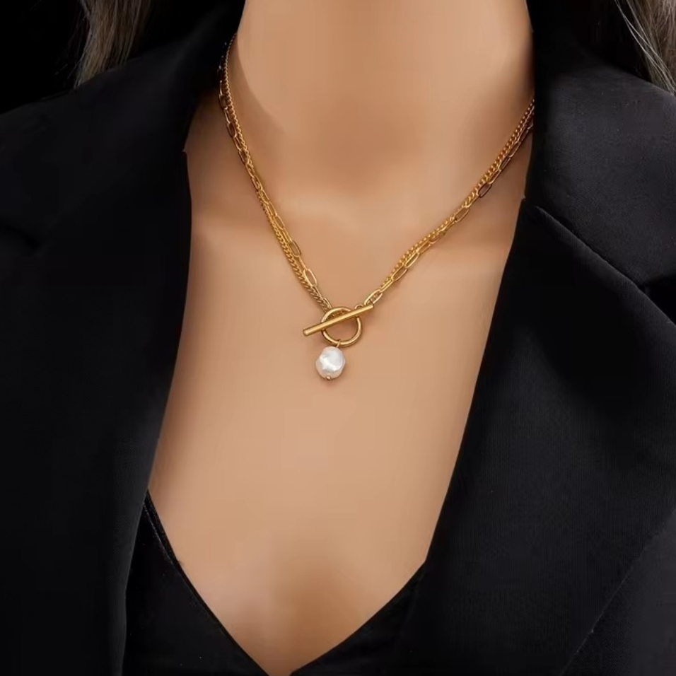 18 Kt Gold Over Titanium Pearl Necklace